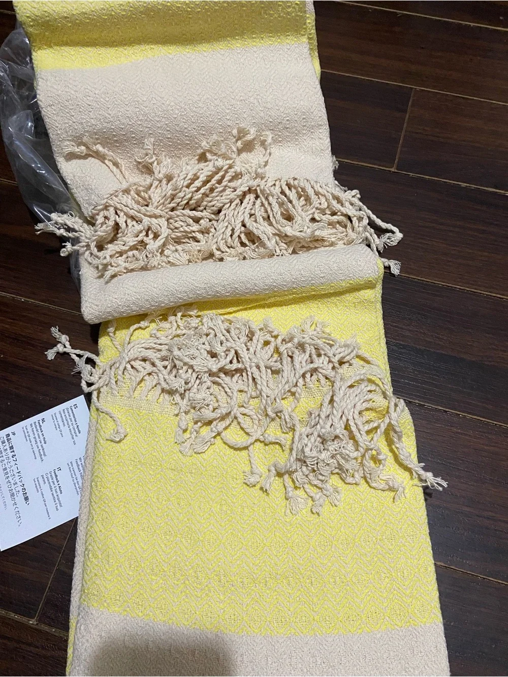 Yellow & Cream Cotton Woven With Tassels  Blanket 60 X 80”